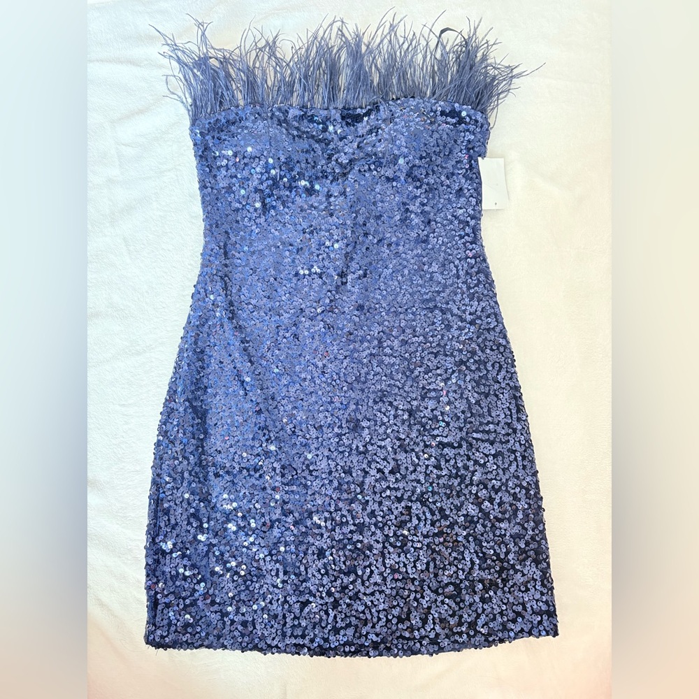 B Darlin Strapless Blue Sequin Dress